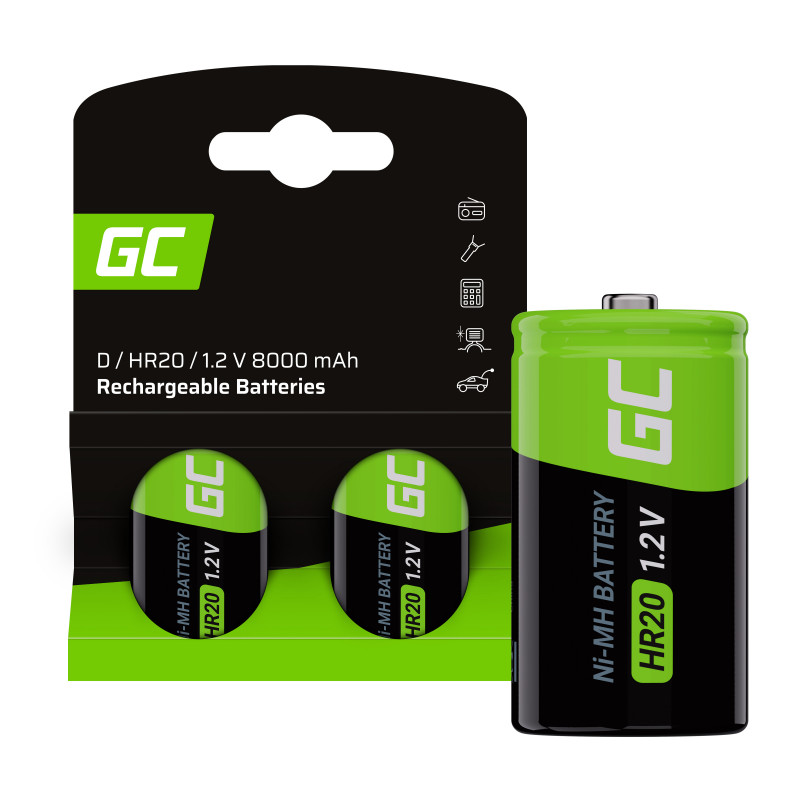 Green Cell įkraunamos baterijos 2x D R20 HR20 Ni-MH 1,2V 8000mAh
