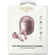 Guess GUTWST82TRU TWS „Bluetooth“ ausinės + purpurinė / violetinė trikampio logotipo prijungimo stotelė