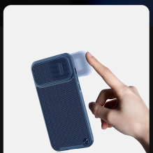 PO GRĄŽINIMO Nillkin Textured S Case iPhone 14 šarvuotas dangtelis su žalios spalvos fotoaparato dangteliu