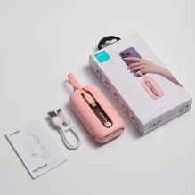 Joyroom mini powerbank 10000mAh Colorful Series 22.5W with 2 built-in USB C and Lightning cables pink (JR-L012)