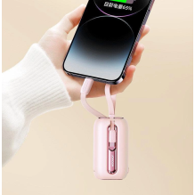 Joyroom mini powerbank 10000mAh Colorful Series 22.5W with 2 built-in USB C and Lightning cables pink (JR-L012)