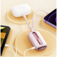 Joyroom mini powerbank 10000mAh Colorful Series 22,5W su 2 įtaisytaisiais USB C ir Lightning laidais rožiniais (JR-L012)