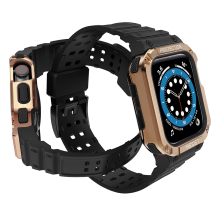 Protect Strap Band Case Wristband for Apple Watch 7 / 6 / 5 / 4 / 3 / 2 / SE (45 / 44 / 42mm) Case Armor Watch Cover Bla