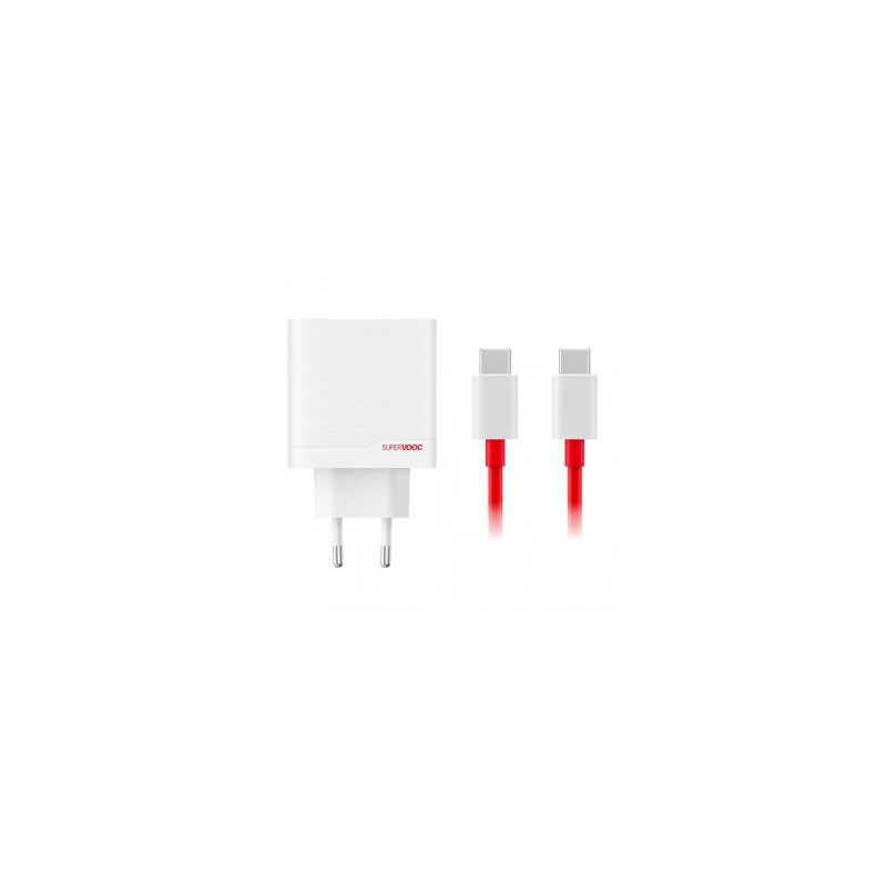 - OnePlus SUPERVOOC 80W GaN Dual USB-A + USB-C kelioninis įkroviklis + USB-C / USB-C kabelis baltas