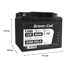 Green Cell CUBE AGM IP54 12V 40Ah VRLA Battery Gel deep cycle scooter mower boat barge mower tractor fishing boat