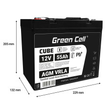 Green Cell CUBE AGM IP54 12V 55Ah VRLA Battery Gel deep cycle scooter mower boat barge mower tractor fishing boat