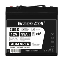 Green Cell CUBE AGM IP54 12V 55Ah VRLA Battery Gel deep cycle scooter mower boat barge mower tractor fishing boat