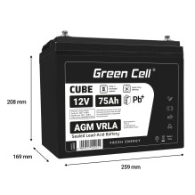 Green Cell CUBE AGM IP54 12V 75Ah VRLA Battery Gel deep cycle powerchair photovoltaic leisure battery campervan