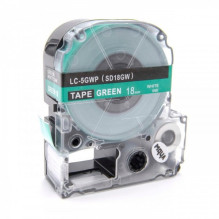 Tape cassette replaces Epson LC-5GWP, 18mm, white on green