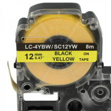 Tape cassette replaces Epson LC-4YBW, 12mm, black on yellow