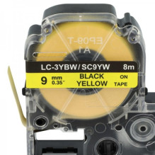 Tape cassette replaces Epson LC-3YBW, 9mm, black on yellow