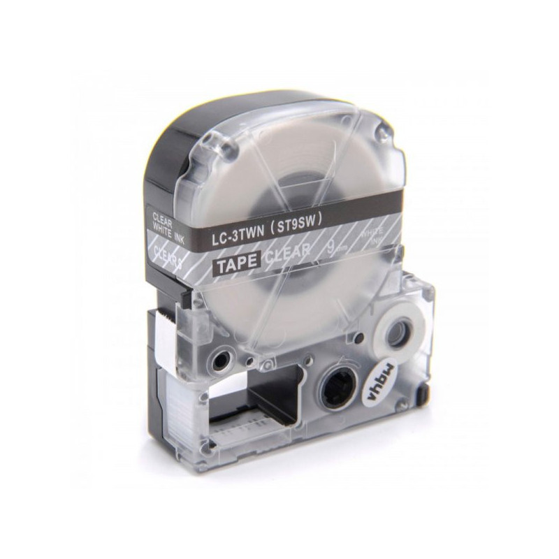 Tape cassette replaces Epson LC-3TWN, 9mm, white on transparent