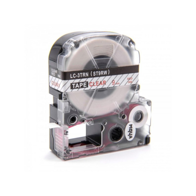 Tape cassette replaces Epson LC-3TRN, 9mm, red on transparent