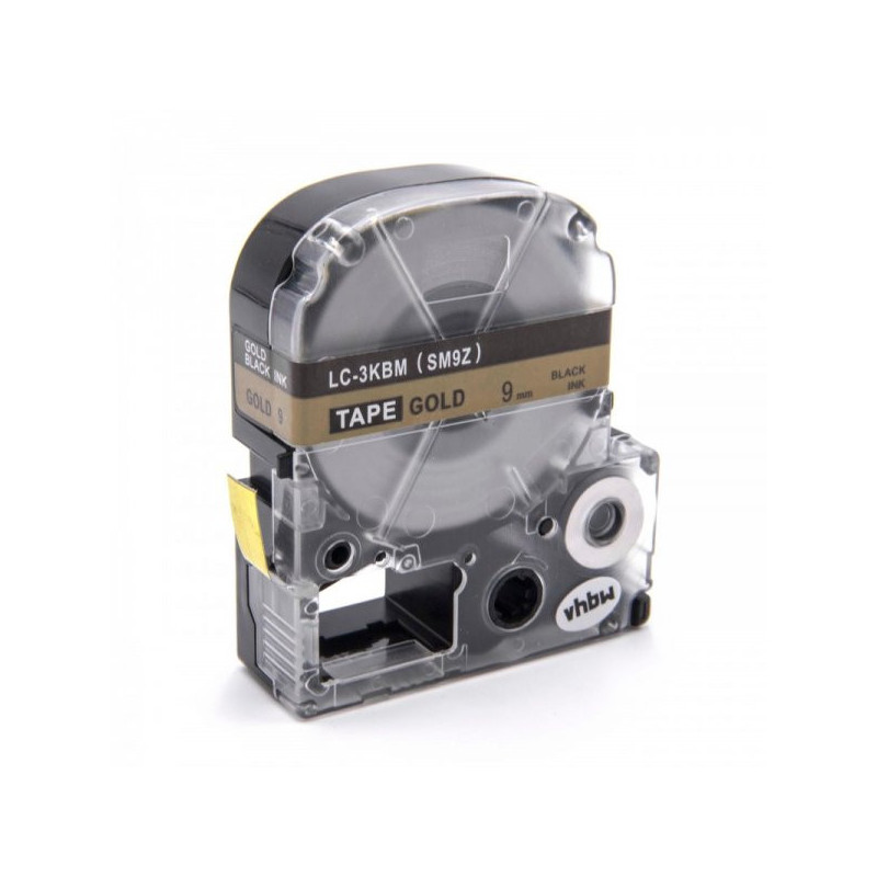 Tape cassette replaces Epson LC-3KBM, 9mm, black on gold