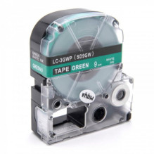 Tape cassette replaces Epson LC-3GWP, 9mm, white on green