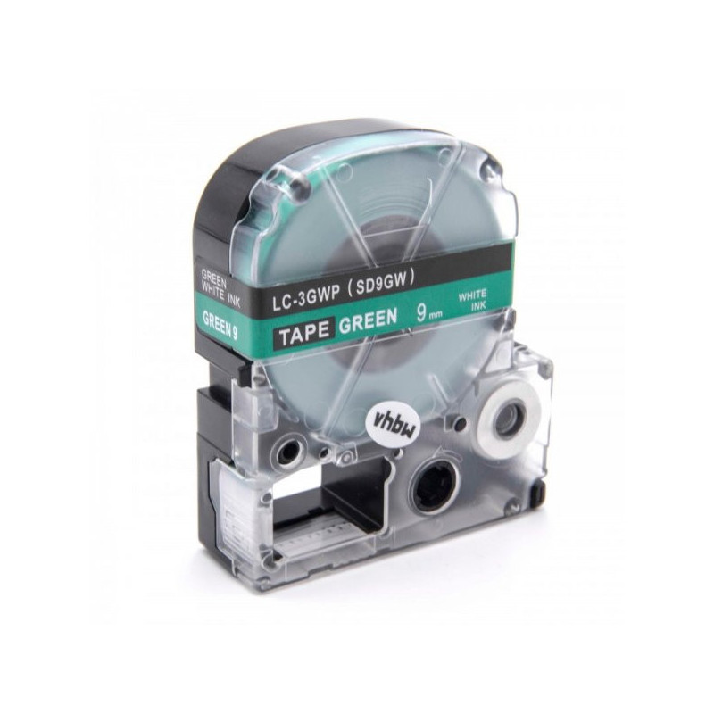 Tape cassette replaces Epson LC-3GWP, 9mm, white on green