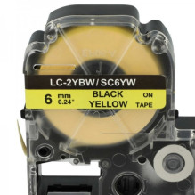 Tape cassette replaces Epson LC-2YBW 6mm, black on yellow