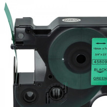 Tape cassette replaces Dymo 45809 19mm, black on green