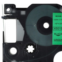 Tape cassette replaces Dymo 45019 12mm, black on green