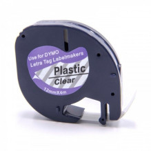 Tape cassette replaces Dymo 12267 12mm, black on transparent plastic