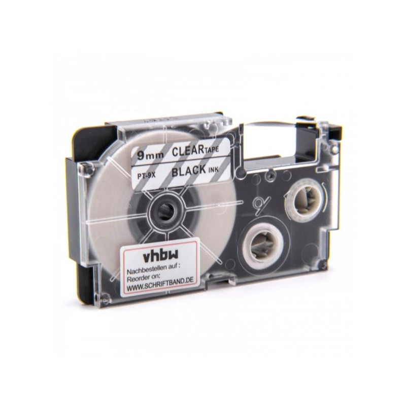 Tape cassette replaces Casio XR-9X 9mm, black on transparent