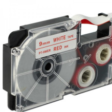 Tape cassette replaces Casio XR-9WER 9mm, red on white