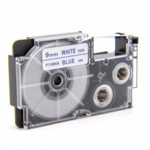 Tape cassette replaces Casio XR-9WEB, 9mm, blue on white