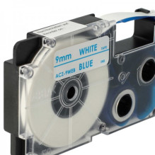 Tape cassette replaces Casio XR-9WEB, 9mm, blue on white