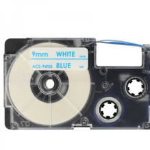 Tape cassette replaces Casio XR-9WEB, 9mm, blue on white