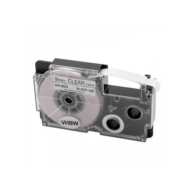 Tape cassette replaces Casio XR-9GX 9mm, black on transparent