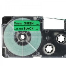 Tape cassette replaces Casio XR-9GN 9mm, black on green