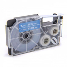 Tape cassette replaces Casio XR-9ABU, 9mm, white on blue