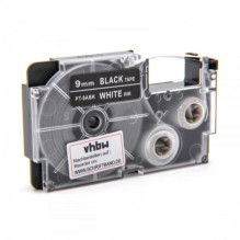 Tape cassette replaces Casio XR-9ABK, 9mm, white on black