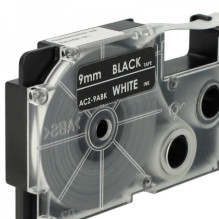 Tape cassette replaces Casio XR-9ABK, 9mm, white on black