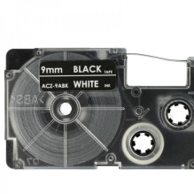 Tape cassette replaces Casio XR-9ABK, 9mm, white on black