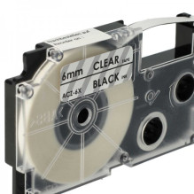 Tape cassette replaces Casio XR-6X 6mm, black on transparent