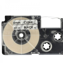 Tape cassette replaces Casio XR-6X 6mm, black on transparent