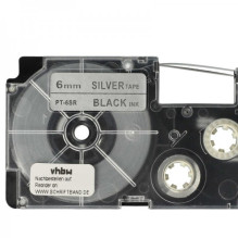 Tape cassette replaces Casio XR-6SR 6mm, black on silver