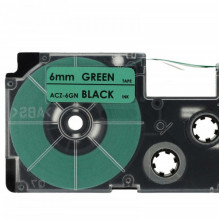 Tape cassette replaces Casio XR-6GN 6mm, black on green