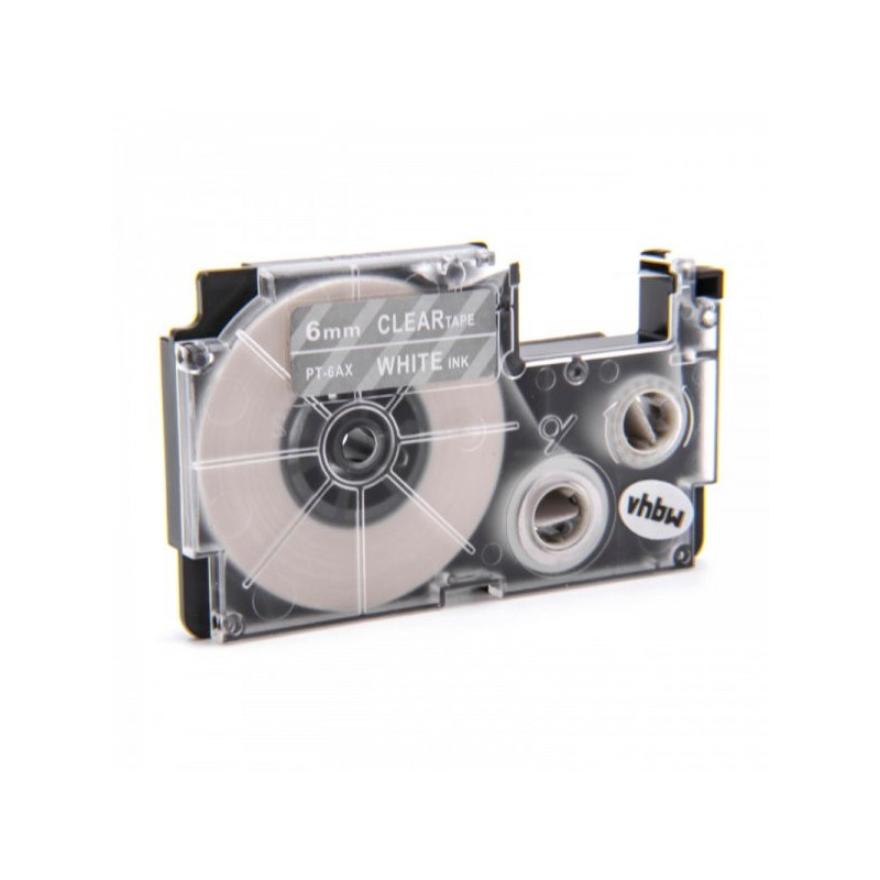 Tape cassette replaces Casio XR-6AX 6mm, white on transparent