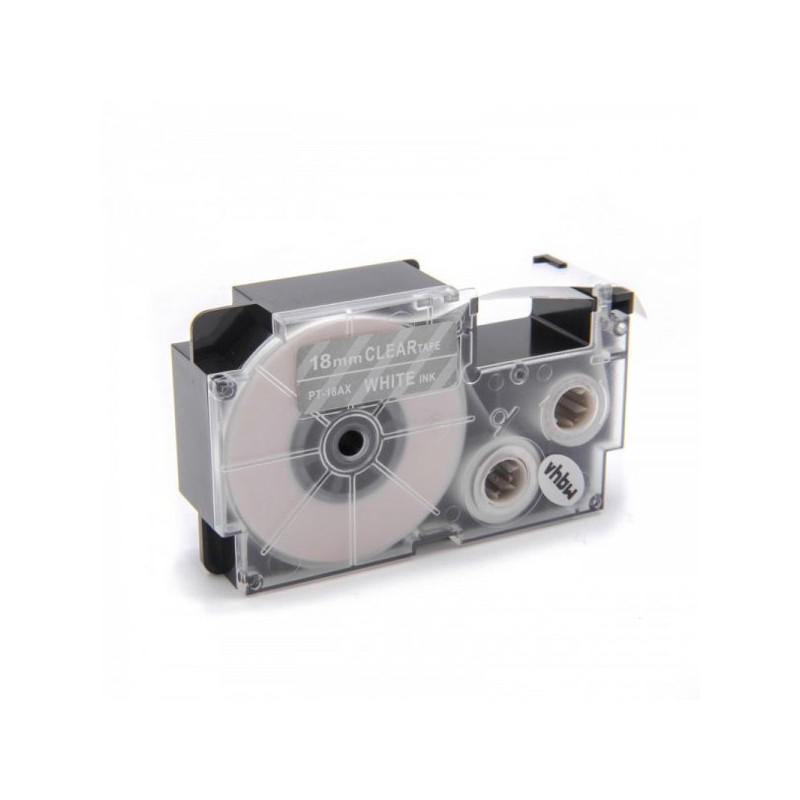 Tape cassette replaces Casio XR-18AX 18mm, white on transparent