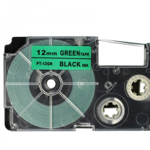 Tape cassette replaces Casio XR-12GN 12mm, black on green