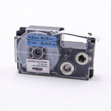 Tape cassette replaces Casio XR-12BU 12mm, black on blue