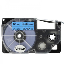 Tape cassette replaces Casio XR-12BU 12mm, black on blue