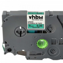 Tape cassette replaces Brother TZE-FX721 9mm, black on green