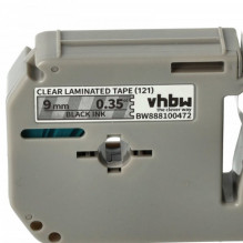 Tape cassette replaces Brother M-K121 9mm, black on colorless