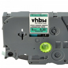 Tape cassette replaces Brother HGE-721 9mm black on green