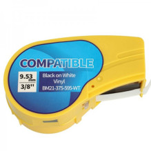 Tape cassette replaces Brady M21-375-595-WT, 6.4m 9.53mm, black on white, vinyl