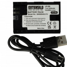 EXTENSILO battery for Canon like LP-E6, with USB-C connection, 2250mAh