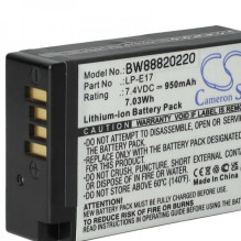 Battery for Canon EOS 200D and others like LP-E17, 950mAh